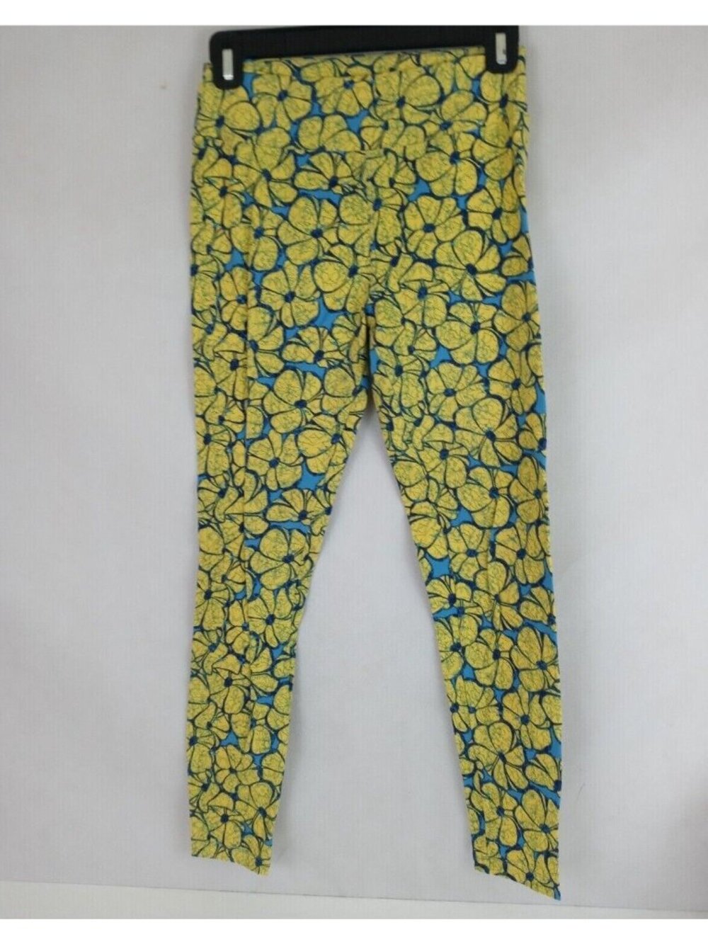 LuLaRoe OS Leggings Blue With Big Yellow Flowers Design